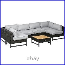 Outsunny Wicker Furniture Set with Aluminium Frame and Thick Cushion, Grey