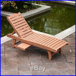 Outsunny Wooden Chaise Lounge Outdoor Patio Furniture Adjustable withPullout Table