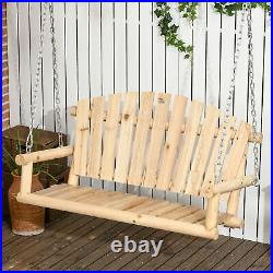 Outsunny Wooden Porch Swing 2-Seater Hanging Outdoor Swing Bench with Chains