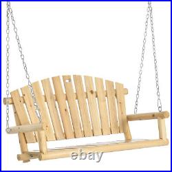 Outsunny Wooden Porch Swing 2-Seater Hanging Outdoor Swing Bench with Chains