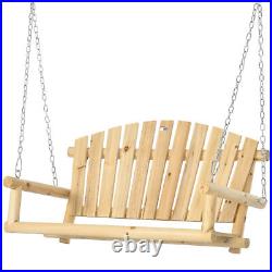 Outsunny Wooden Porch Swing 2-Seater Hanging Outdoor Swing Bench with Chains