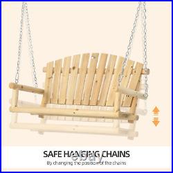 Outsunny Wooden Porch Swing 2-Seater Hanging Outdoor Swing Bench with Chains