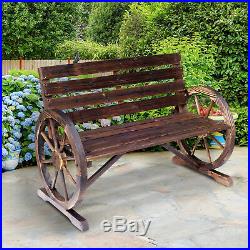 Outsunny Wooden Wagon Wheel Bench Garden Loveseat Rustic Outdoor Park