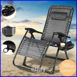 Oversized Folding Extra Wide Zero Gravity Recliner Chair Lounge Patio Cup Holder