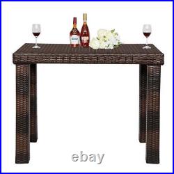 PE Rattan Patio Furniture Set Wicker 4PCS Chair Bar Stool with Table Brown