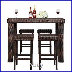 PE Rattan Patio Furniture Set Wicker 4PCS Chair Bar Stool with Table Brown