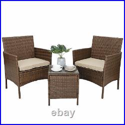 PE Rattan Wicker Chairs with Cushions 3 Pieces Patio Bistro Furniture Sets