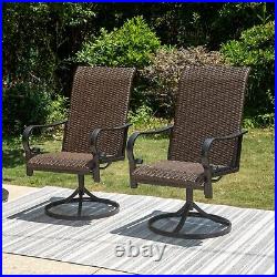 PHI VILLA 2 Rattan Patio Swivel Chairs Outdoor Wicker Curved Armchair High Back