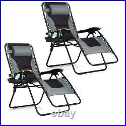 PHI VILLA 2 pcs Oversized Zero Gravity Reclining Outdoor Adjustable Chairs Gray
