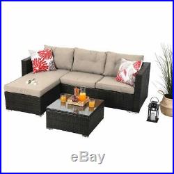 PHI VILLA 3-Piece Outdoor Patio Sofa- Patio Wicker Furniture Set (Beige)