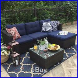 PHI VILLA 3-Piece Outdoor Patio Sofa- Patio Wicker Furniture Set (Blue)
