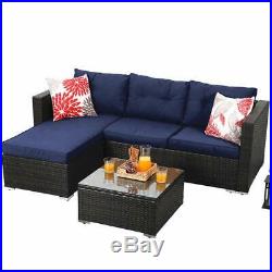 PHI VILLA 3-Piece Outdoor Patio Sofa- Patio Wicker Furniture Set (Blue)