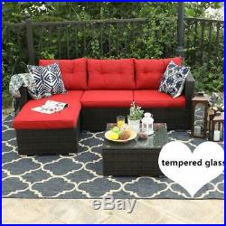 PHI VILLA 3-Piece Outdoor Patio Sofa- Patio Wicker Furniture Set (Red)