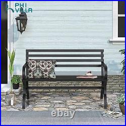 PHI VILLA 48 Ourdoor Patio Garden Metal Steel Bench Backrest & Armrests Black