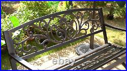 PHI VILLA 48 Ourdoor Patio Garden Metal Steel Bench Backrest & Armrests Black