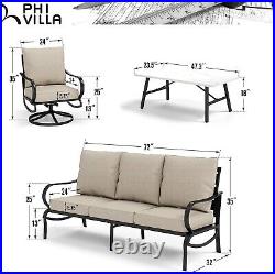 PHI VILLA 4Piece Patio Conversation Sets Sofa Chairs Metal Furniture Set 5 Seat