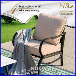 PHI VILLA 4 Piece Patio Conversation Sets Sofa Chairs with Gas Fire Pit Table
