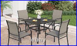 PHI VILLA 5 Piece Outdoor Dining Set Patio Table & Chairs Set 4 Textilene Chairs
