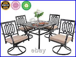 PHI VILLA 5 Piece Patio Furniture Set Outdoor Dining Table Swivel Chairs Set