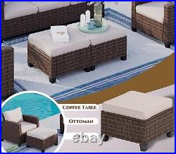 PHI VILLA 7Piece Rattan Patio Furniture Set Outdoor Wicker Rattan Sectional Sofa