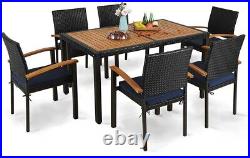 PHI VILLA 7 Piece Outdoor Dining Set Patio Rattan Table Chairs Set for 6 Person