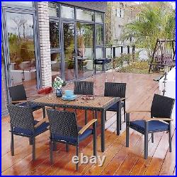 PHI VILLA 7 Piece Outdoor Dining Set Patio Rattan Table Chairs Set for 6 Person