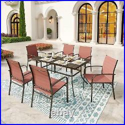 PHI VILLA 7 Piece Outdoor Dining Set Patio Table Chairs Set Armchair