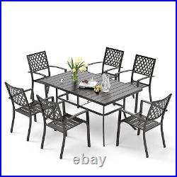 PHI VILLA 7 Piece Outdoor Dining Set Stackable Chairs &Metal Table for Backyard