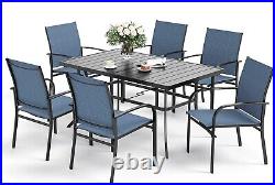 PHI VILLA 7 Piece Patio Dining Set Outdoor Metal Table with Umbrella Hole