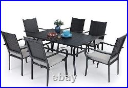 PHI VILLA 7 pcs Patio Wicker Dining Furniture Set Rectangular Metal Table Chair
