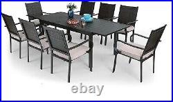 PHI VILLA 9 Piece Outdoor Extendable Dining Set Patio Rattan Chairs Dining Table
