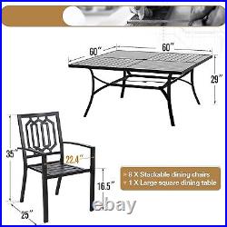 PHI VILLA 9 Piece Patio Table Set Outdoor Dining Table Chairs Set Metal Square