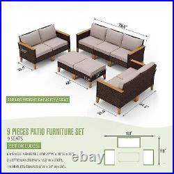 PHI VILLA 9-seat Outdoor Patio Conversation Set Curved Rattan Sectional Sofa Set
