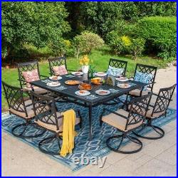 PHI VILLA Dining Set 29.13x59.84 Metal Square+Table+Swivel Chair+Beige Cushions