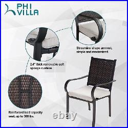 PHI VILLA Outdoor 28 Gas Fire Pit Table with Cushioned Rattan Chairs Fire Glass