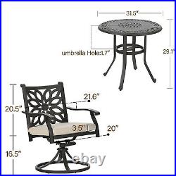 PHI VILLA Outdoor Bar Set of 3 Swivel Patio Dining Chairs with Cushion Bar Table