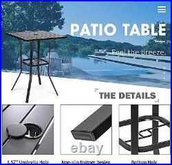 PHI VILLA Outdoor Bar Table Set of 3 Swivel Patio Bar Stools Bar Height Table