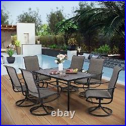 PHI VILLA Outdoor Dining Set Swivel Patio Chairs Rectangular Table for 6 Person