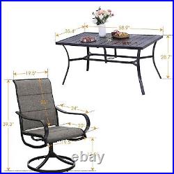 PHI VILLA Outdoor Dining Set Swivel Patio Chairs Rectangular Table for 6 Person