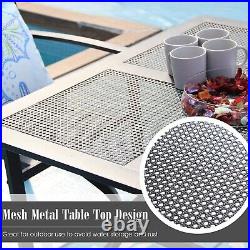 PHI VILLA Outdoor Dining Table with Umbrella Hole Metal Patio Table Square Black