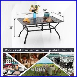 PHI VILLA Outdoor Patio Dining Set Tables with Umbrella Hole for 6 Person