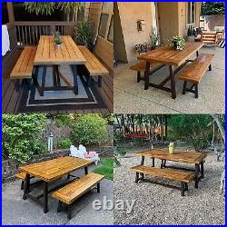 PHI VILLA Outdoor Patio Dining Set of 3 Acacia Wood Table & Bench Chairs Set