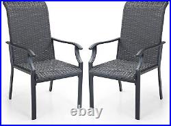 PHI VILLA Patio Chairs Set of 2 Rattan Outdoor Dining Chairs High Back Armchair