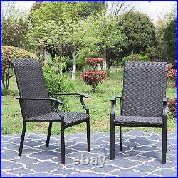 PHI VILLA Patio Chairs Set of 2 Rattan Outdoor Dining Chairs High Back Armchair