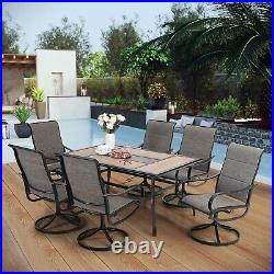 PHI VILLA Patio Dining Set Outdoor Table with Umbrella Hole Garden Swivel Chairs