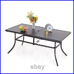 PHI VILLA Patio Dining Table with Umbrella Hole Steel Outdoor Table Rectangular