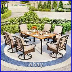 PHI VILLA Rectangular Patio Dining Table for 6 Person Outdoor with Umbrella Hole