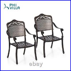 PHI VILLA Set of 2 Bistro Golden Bronze Cast Aluminum Patio Dining Chair Outdoor