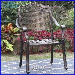 PHI VILLA Set of 2 Bistro Golden Bronze Cast Aluminum Patio Dining Chair Outdoor