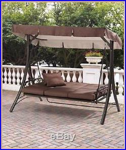 PORCH SWING Outdoor Patio Converting Hammock Seats 3 Deck Furniture Steel Brown